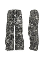 Night Lab Skull Pirate Leopard Printed Distressed Pants