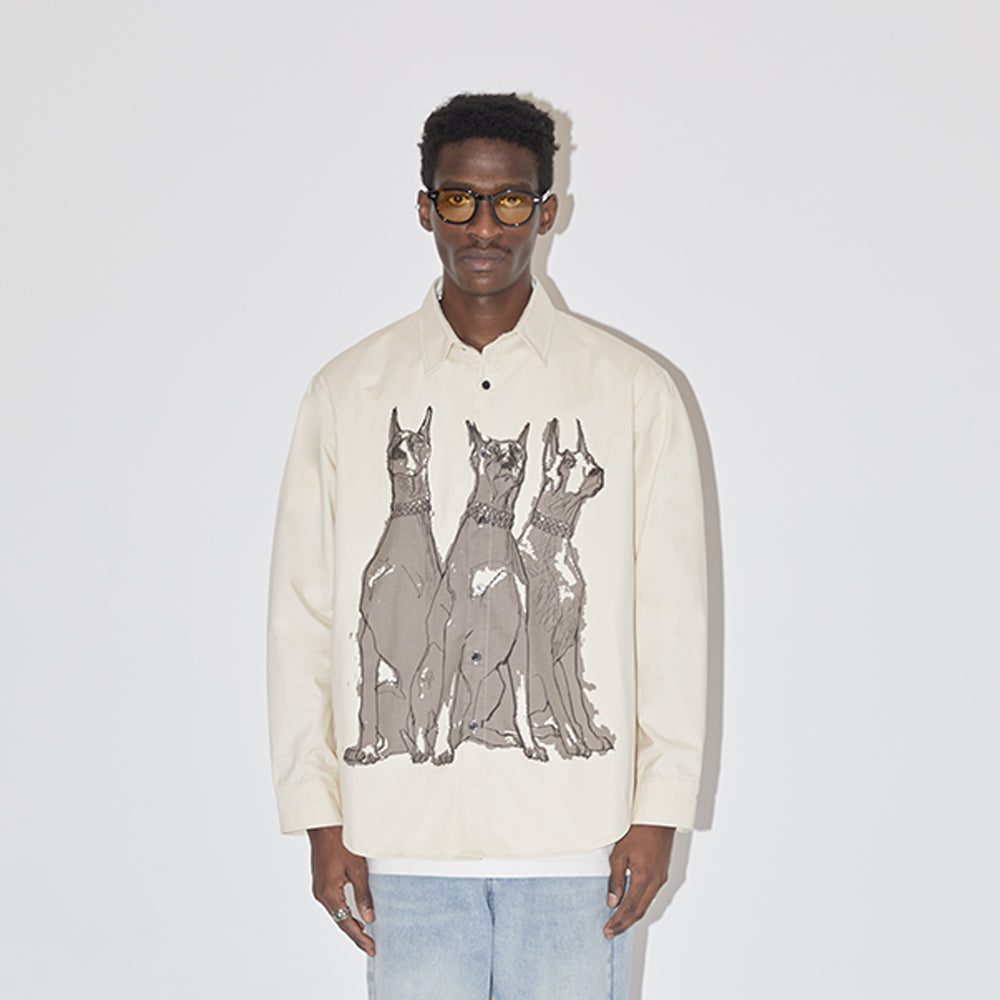 EMPTY REFERENCE Line Drawing Doberman Print Long Sleeved Shirt