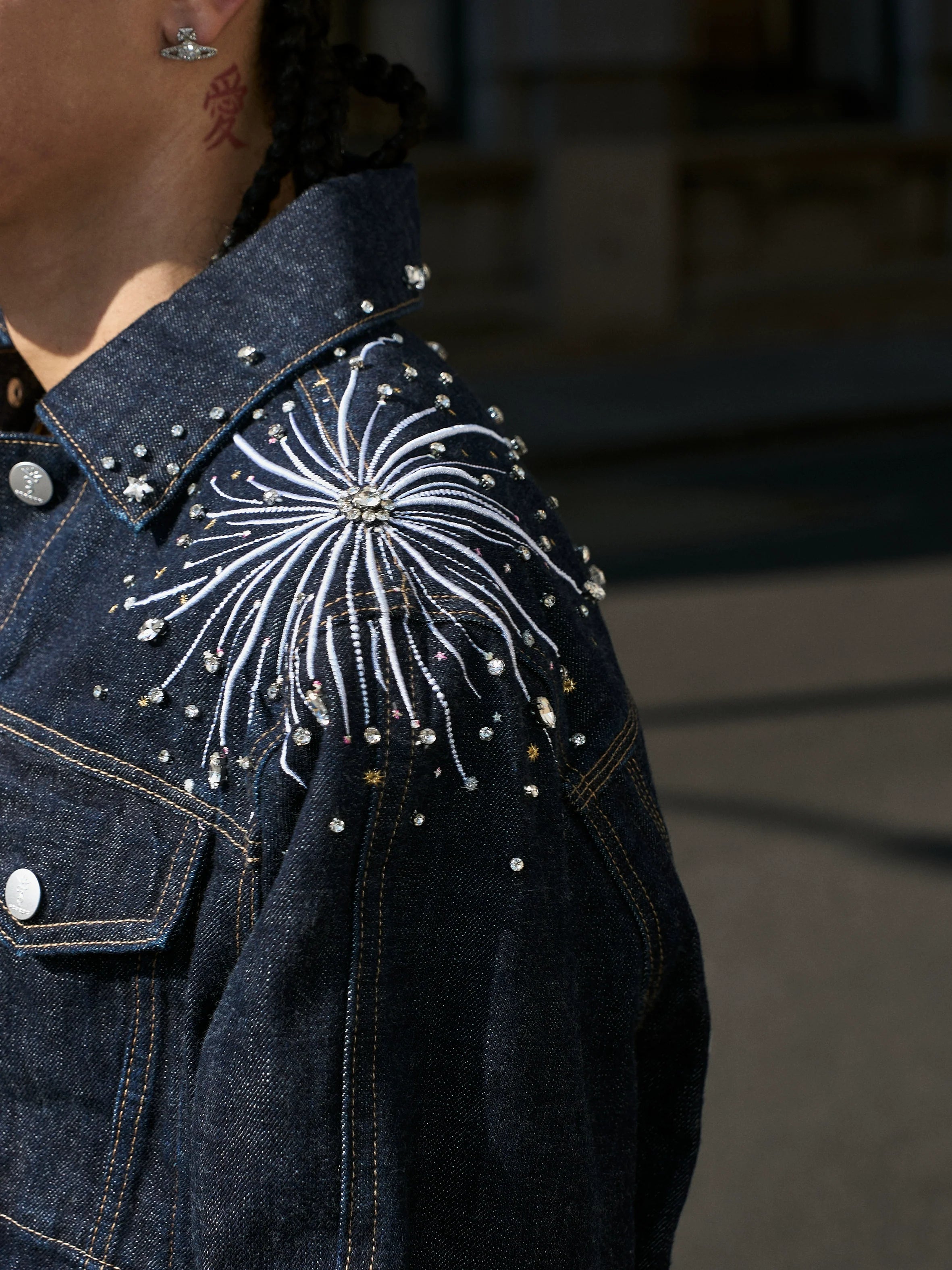 STEEPC Fireworks Rhinestone Denim Jacket
