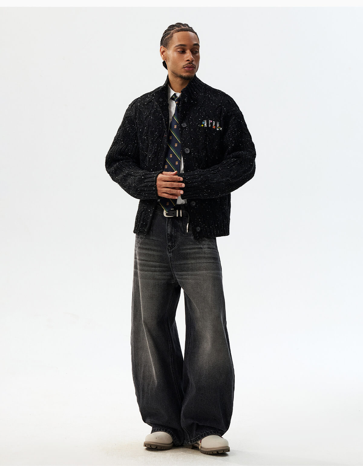 MEDM Speckled Cable Knit Cardigan