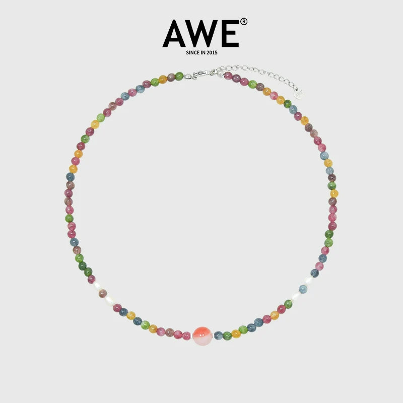 AWE Agate Tourmaline Beaded Necklace