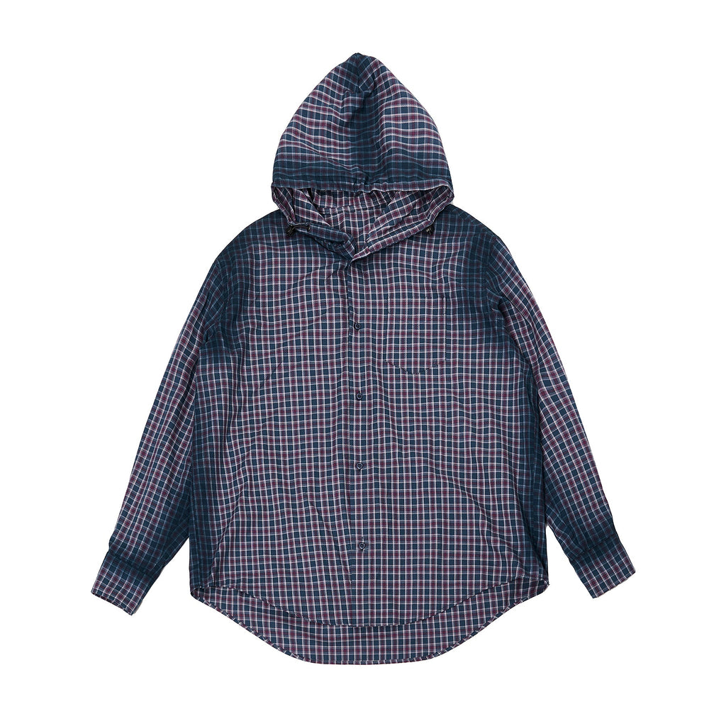 JHYQ Gradation Plaid Hooded Long Sleeved Shirt