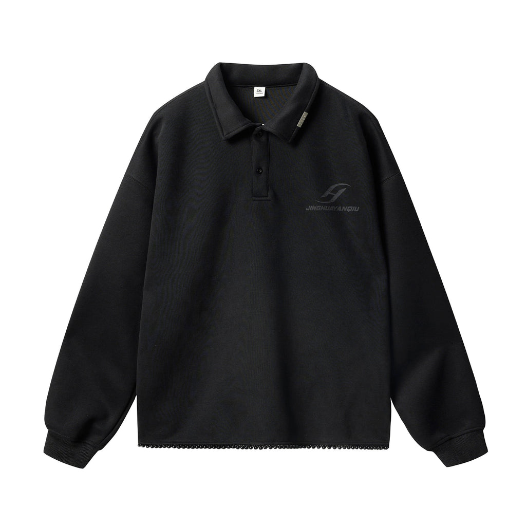 JHYQ Beaded Hem Polo-Collared Cropped Sweatshirt