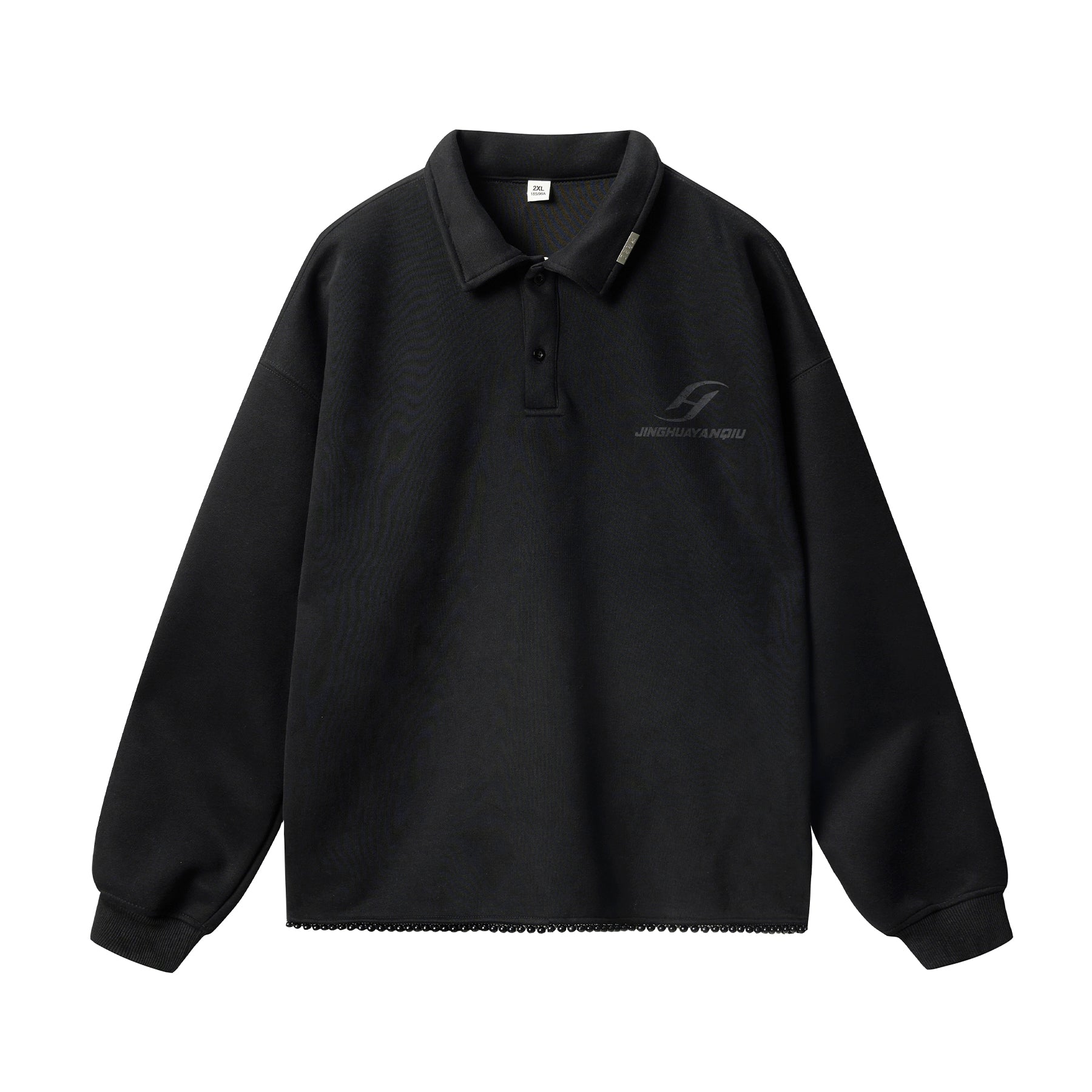JHYQ Beaded Hem Polo-Collared Cropped Sweatshirt