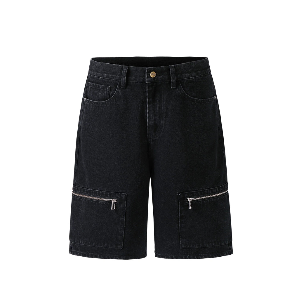 NOVACAM Washed Denim Zip Pocket Work Baggy Shorts