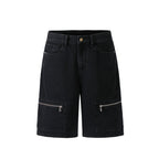 NOVACAM Washed Denim Zip Pocket Work Baggy Shorts