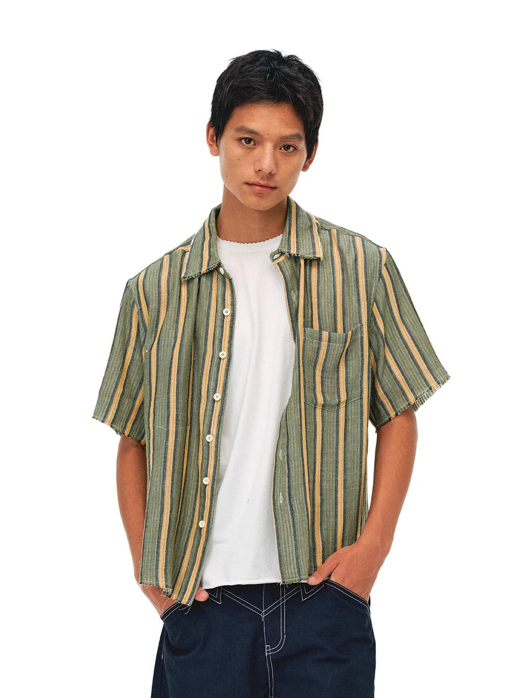 EVILKNIGHT(EK) Striped Plaid Reversible Short Sleeve Shirt
