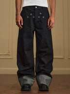 YADcrew Silver Eyelet Contrast Cuff Baggy Jeans