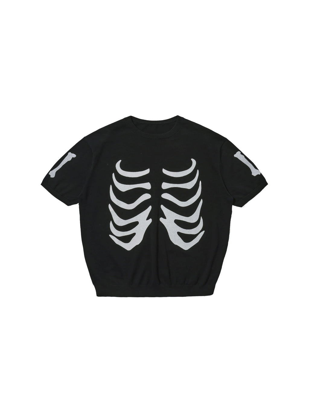 LIBERAFIT Skeleton Print Knit Ribbed Trim Short Sleeve Tee