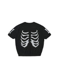 LIBERAFIT Skeleton Print Knit Ribbed Trim Short Sleeve Tee