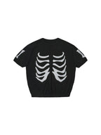 LIBERAFIT Skeleton Print Knit Ribbed Trim Short Sleeve Tee