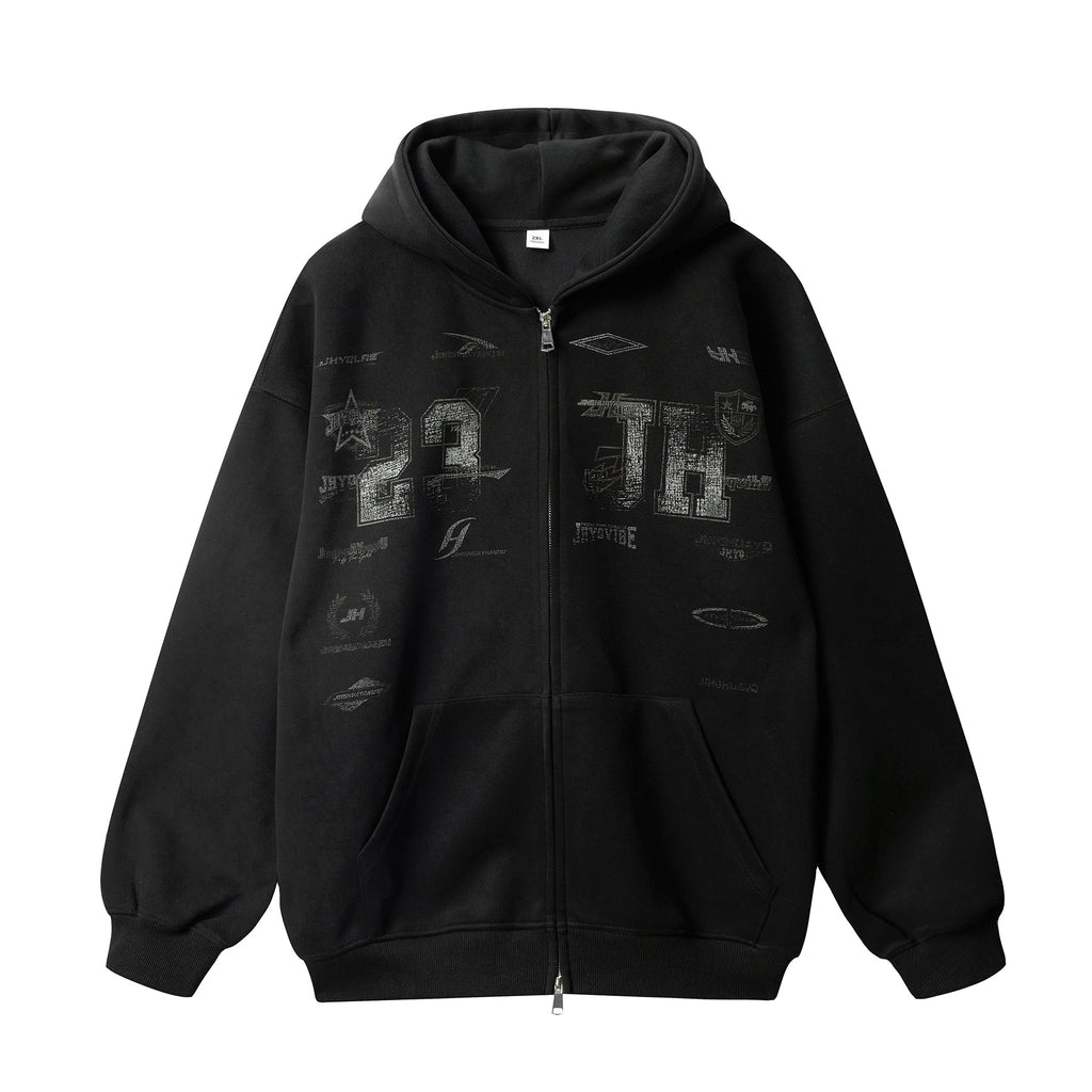 JHYQ Letter Printed Double Zip Hoodie