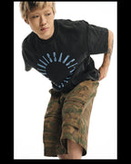 NOVACAM Circle Letter Vintage Washed Black Stitch Tee