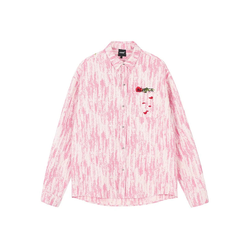 Achock Rose Embroidery Washed Long Sleeved Shirt