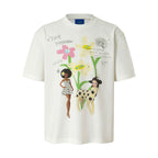 YADcrew Doll and Flower Art Print Rhinestone Tee