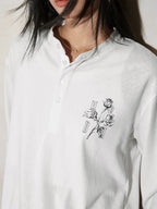 MEDM Rose Print Henley Long Sleeve Tee