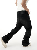 KARMANISTIC Rivet Zipper Fly Washed Flared Jeans