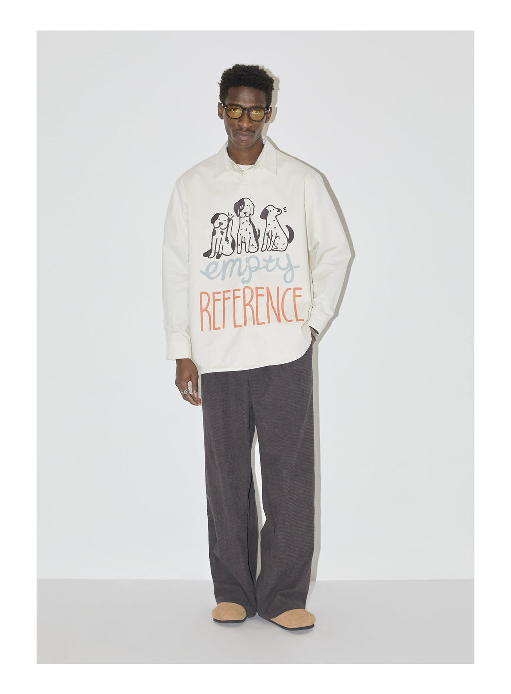 EMPTY REFERENCE Cartoon Puppy LOGO Print Long Sleeved Shirt