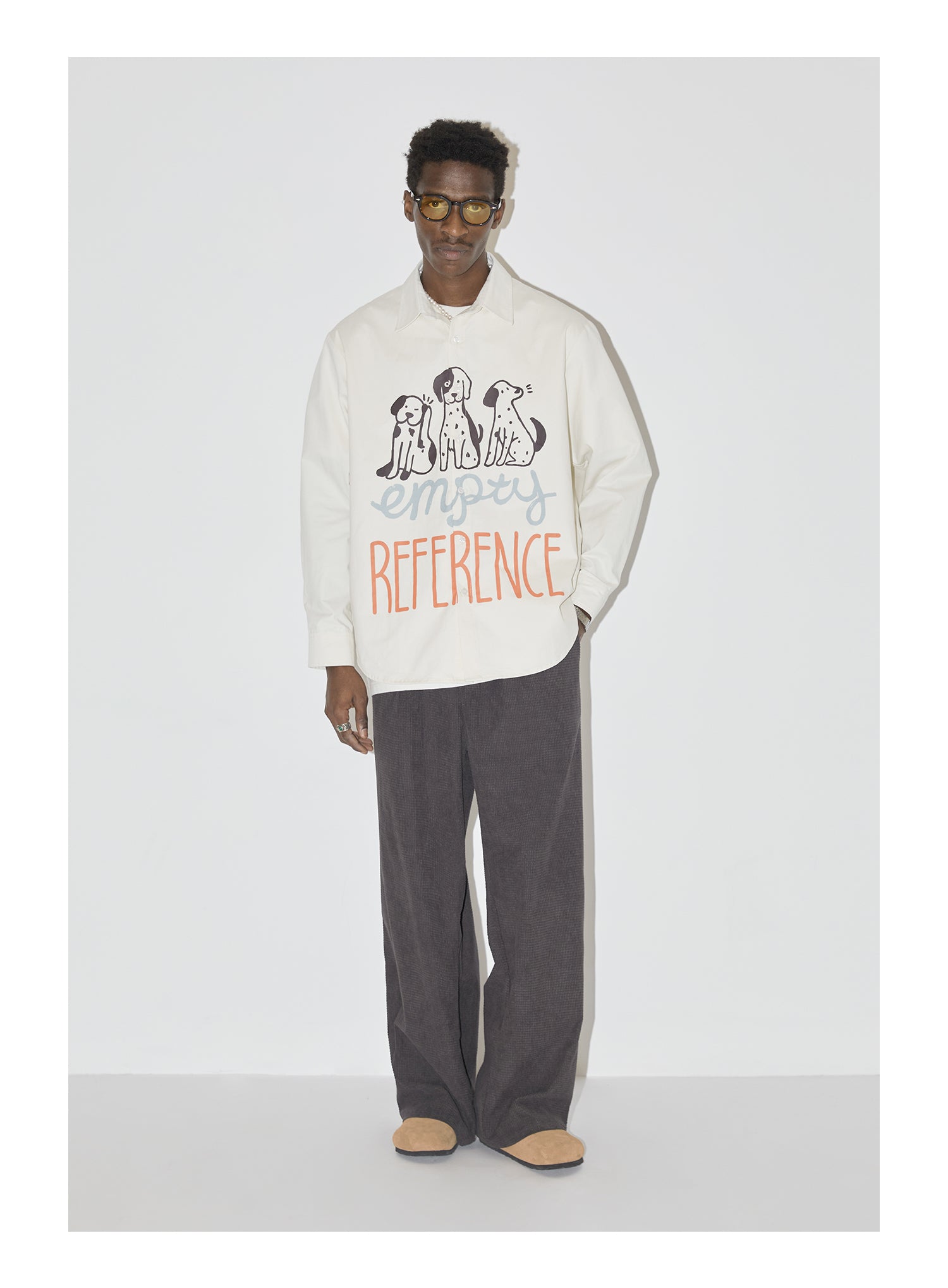 EMPTY REFERENCE Cartoon Puppy LOGO Print Long Sleeved Shirt