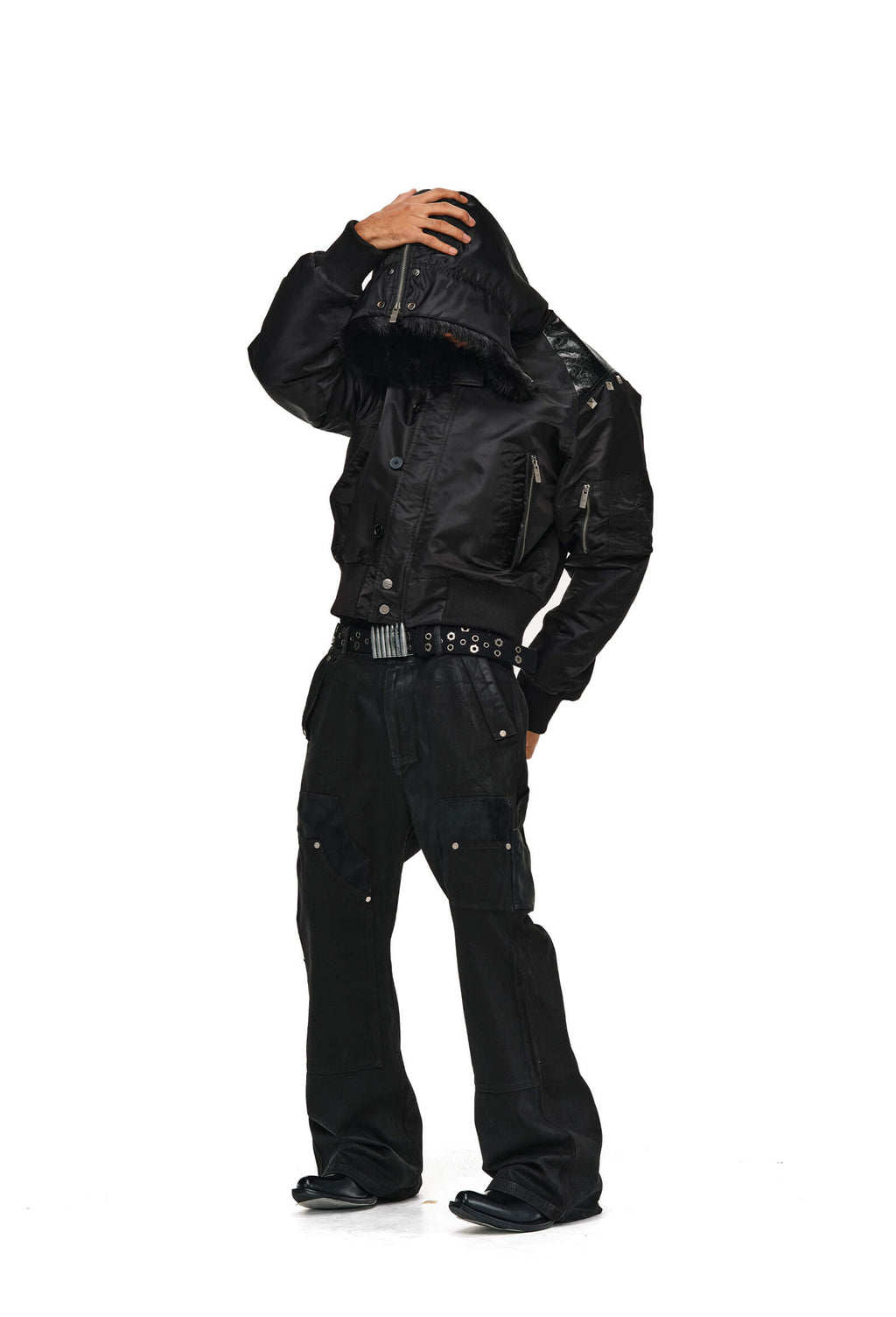 ANTIDOTE Fur Leather Studded N2B Bomber Jacket