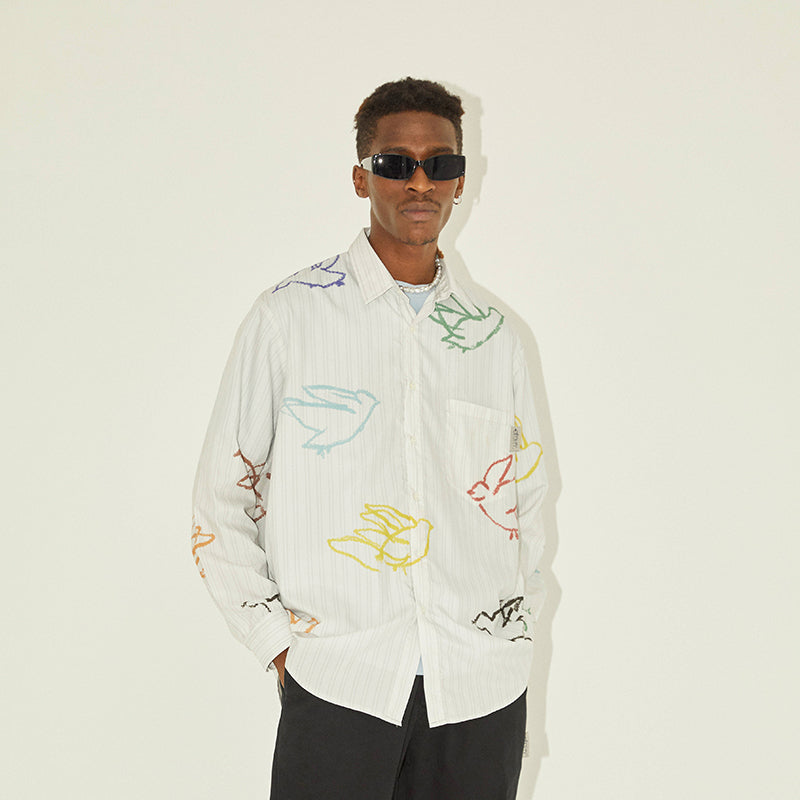 EMPTY REFERENCE Colorful Bird Crayon Long Sleeve Shirt