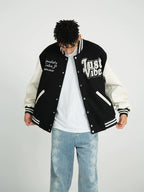 JUST VIBE Terry Embroidered Bone Logo Varsity Jacket