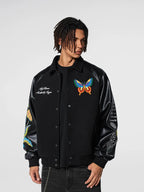 Achock Colorful Butterfly Embroidery Varsity Jacket