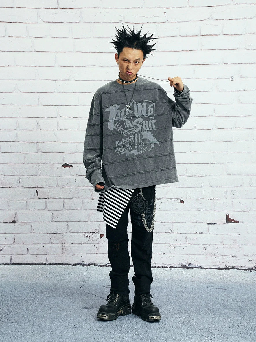 VENTUREK Washed Deconstructed Patchwork Long Sleeve Tee