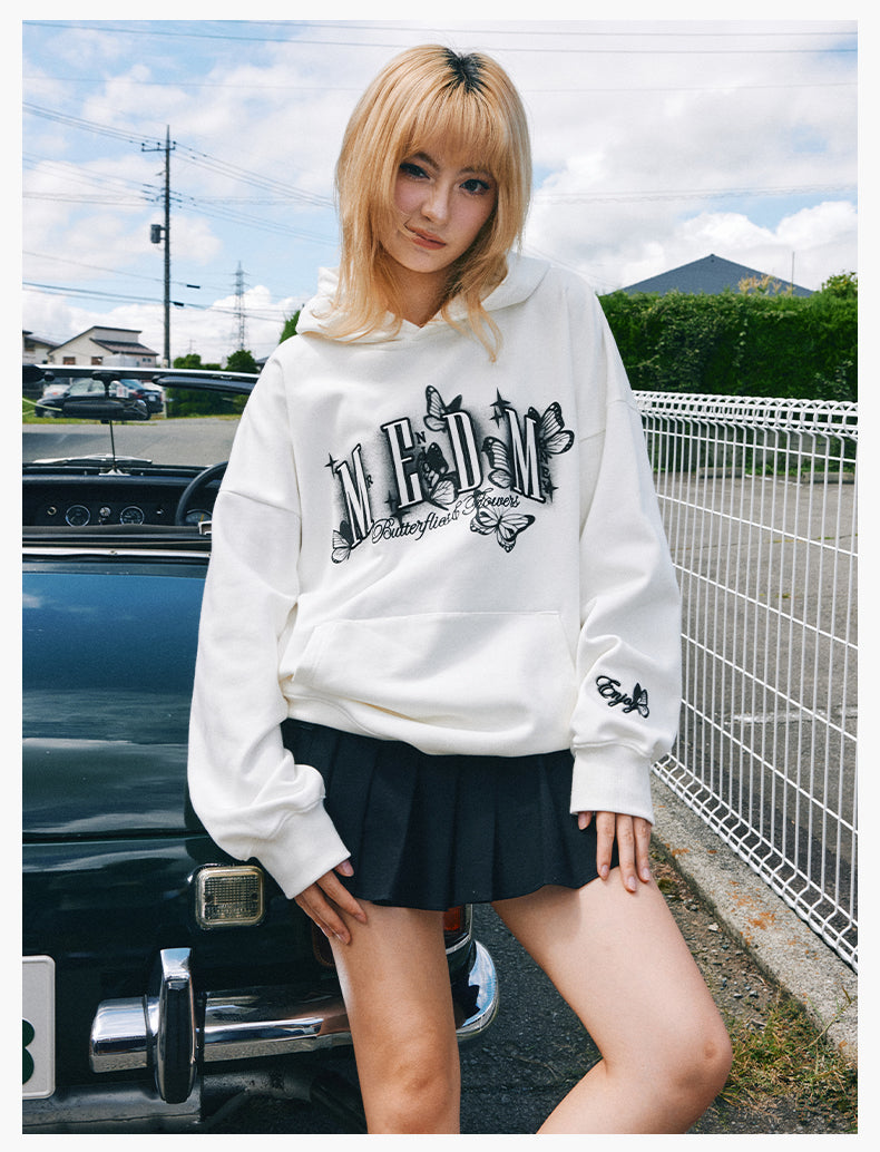 MEDM Neon Embroidered Butterfly Hoodie