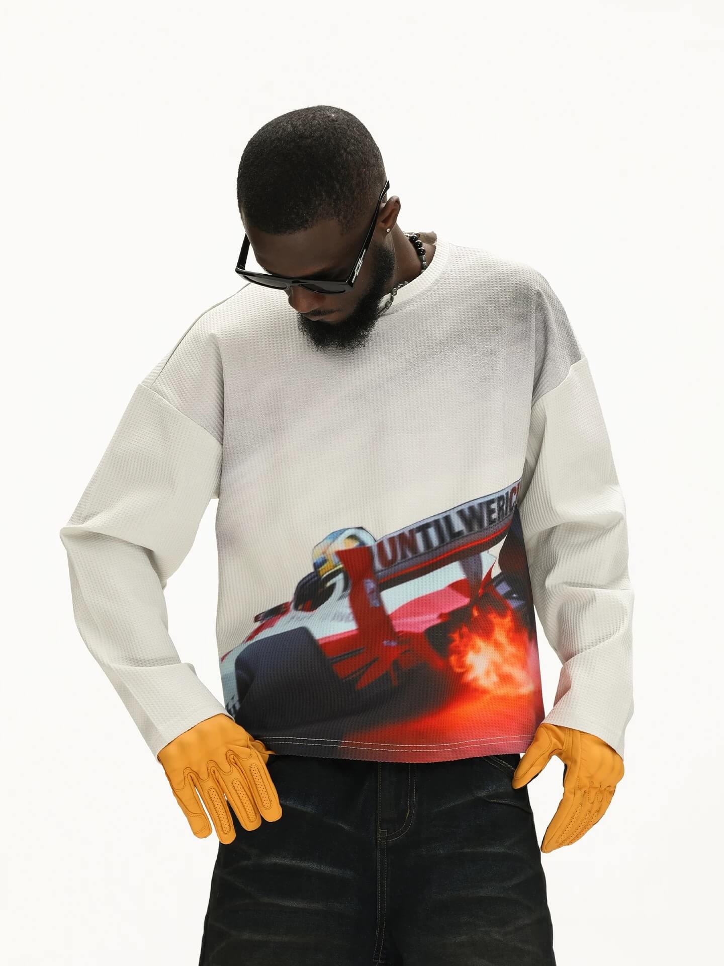 UNTILWERICH Racing Graphic Waffle Long Sleeve Tee