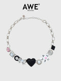 AWE Black Love Heart Daisy Chain Necklace