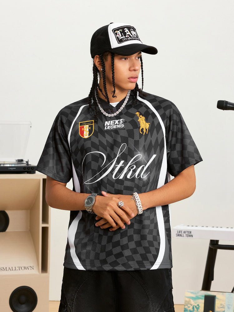 Small Town Kid Twisted Plaid Patchwork Polo Jersey