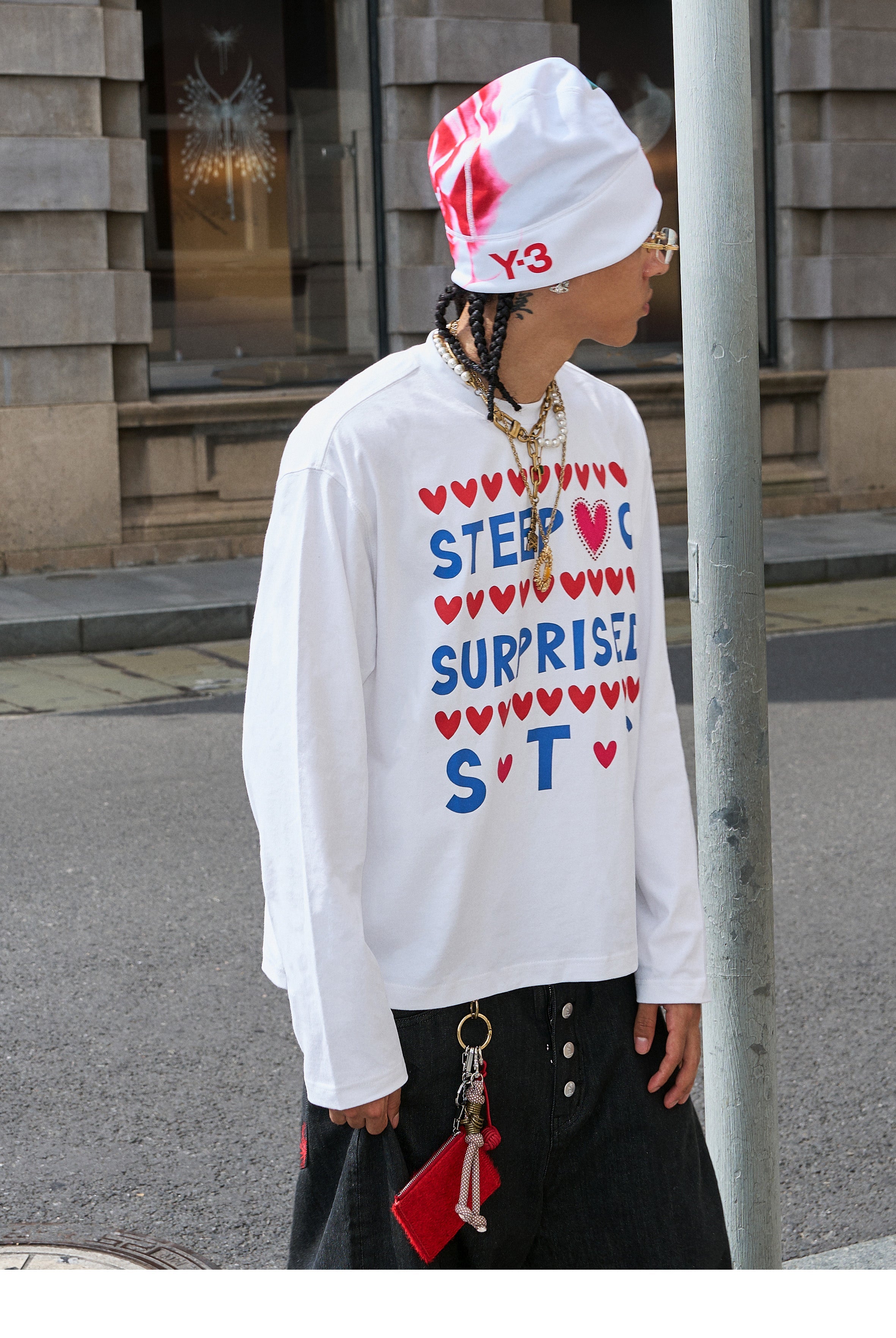 STEEPC Hand Stitched Heart Print Long Sleeve Tee