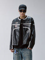 F2CE Striped Panel PU Leather Racing Jacket
