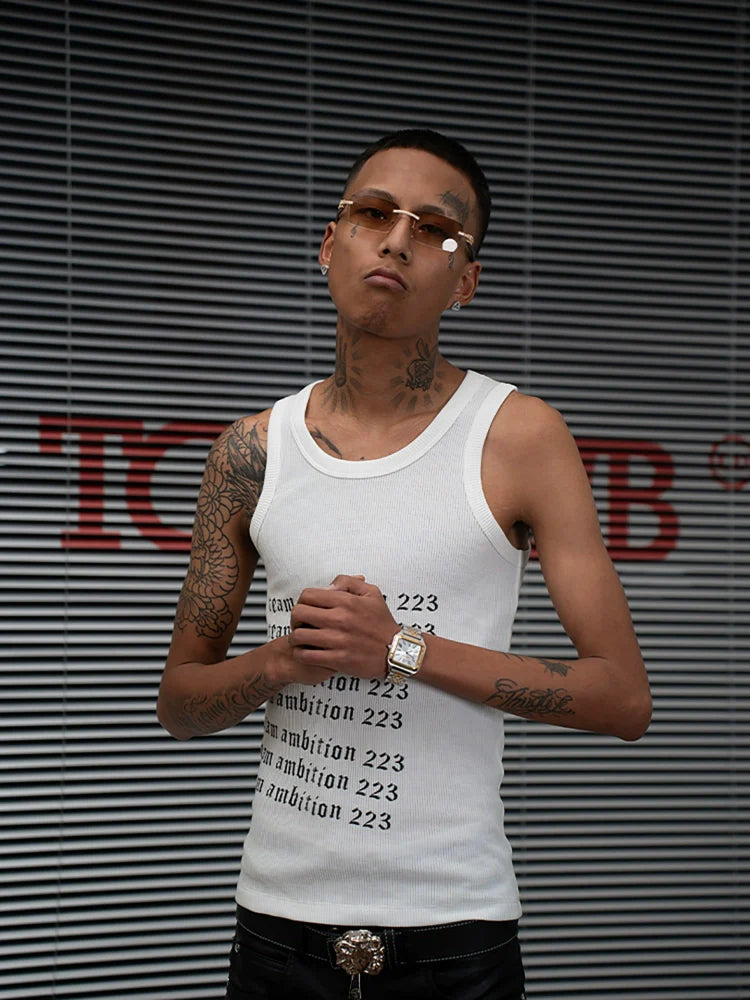 TGFCLUB 223 Print Stretch Waffle Tank Top