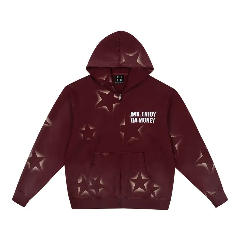 MEDM Washed Star All Over Print Zip Up Hoodie