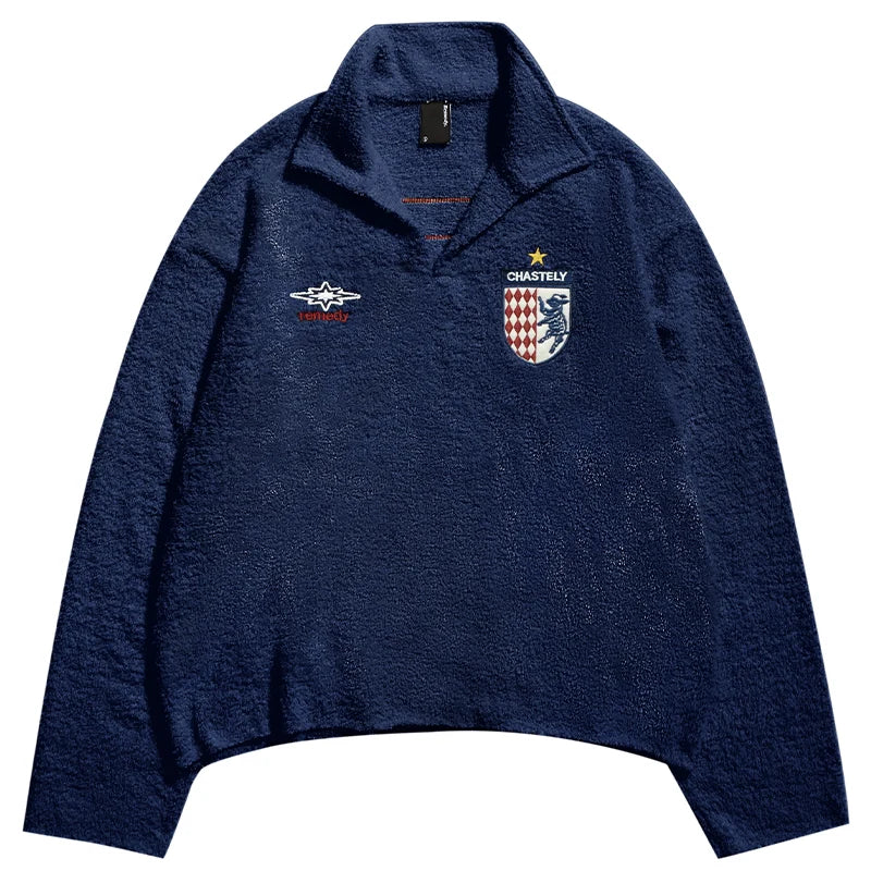 Remedy Number Patch Embroidered Polo Knit Sweater