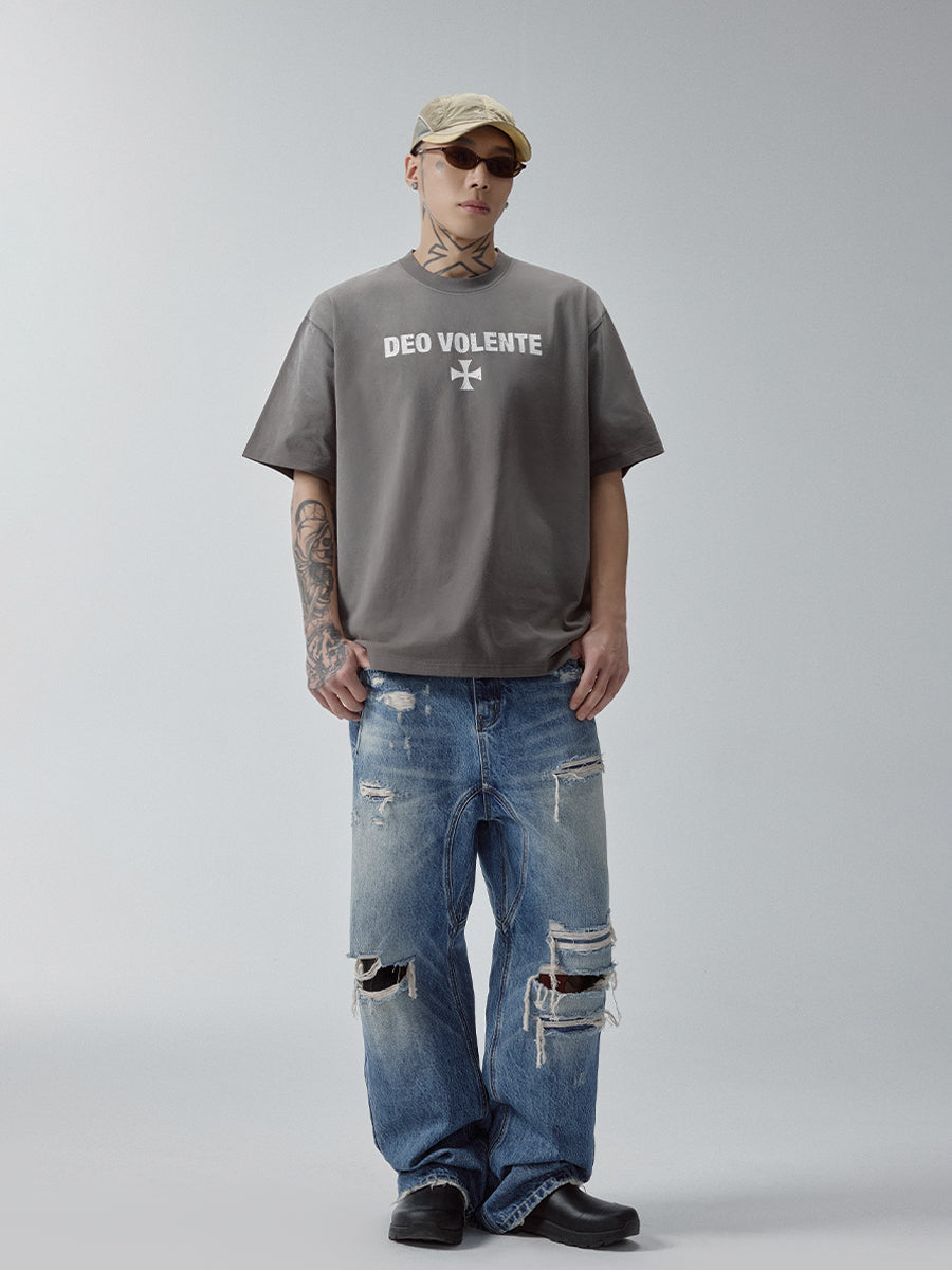 F2CE Washed Distressed Hole Jeans