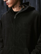 1807 Handcrafted Distressed Print Zip Up Hoodie