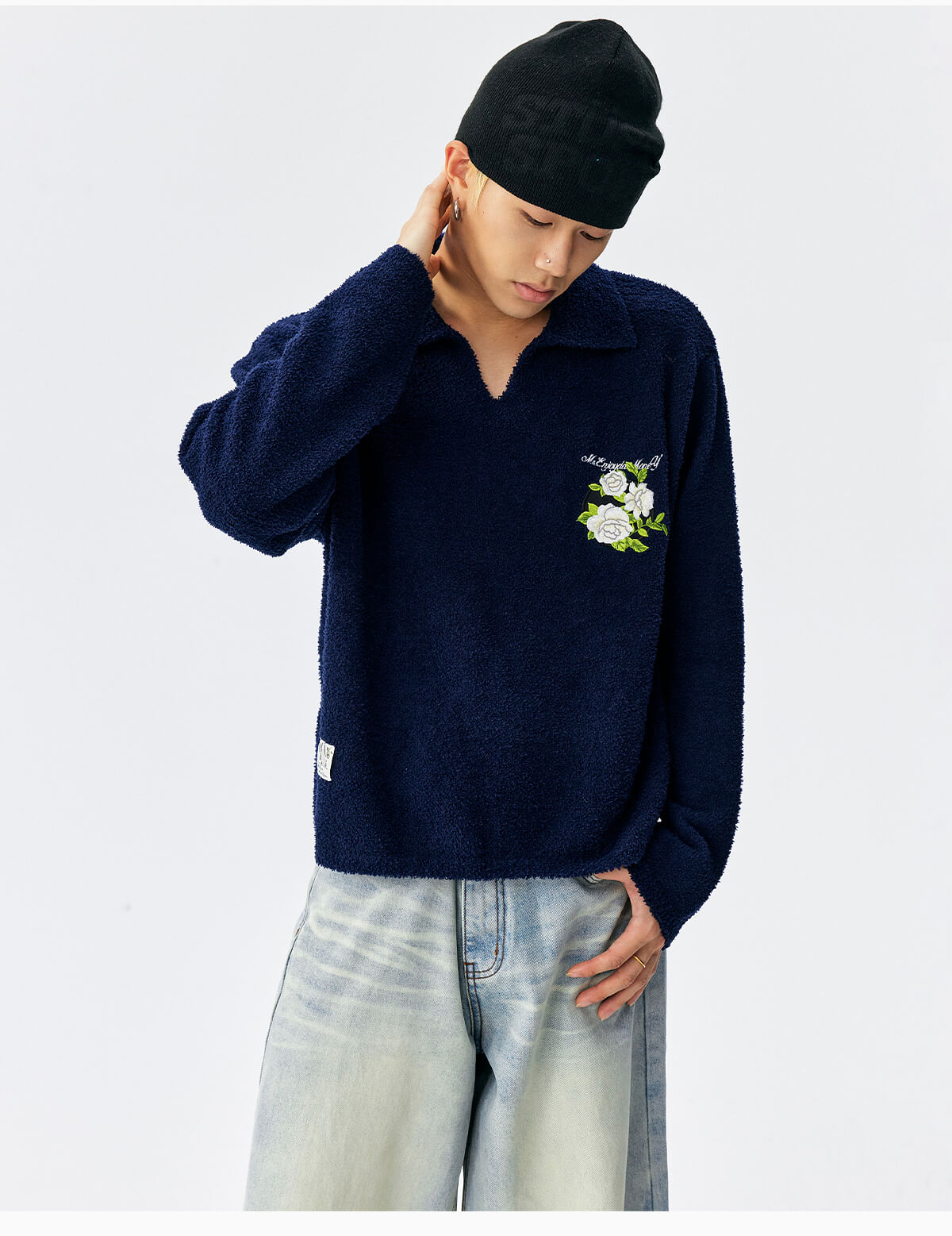 MEDM Coral Fleece Knit Long Sleeve Polo