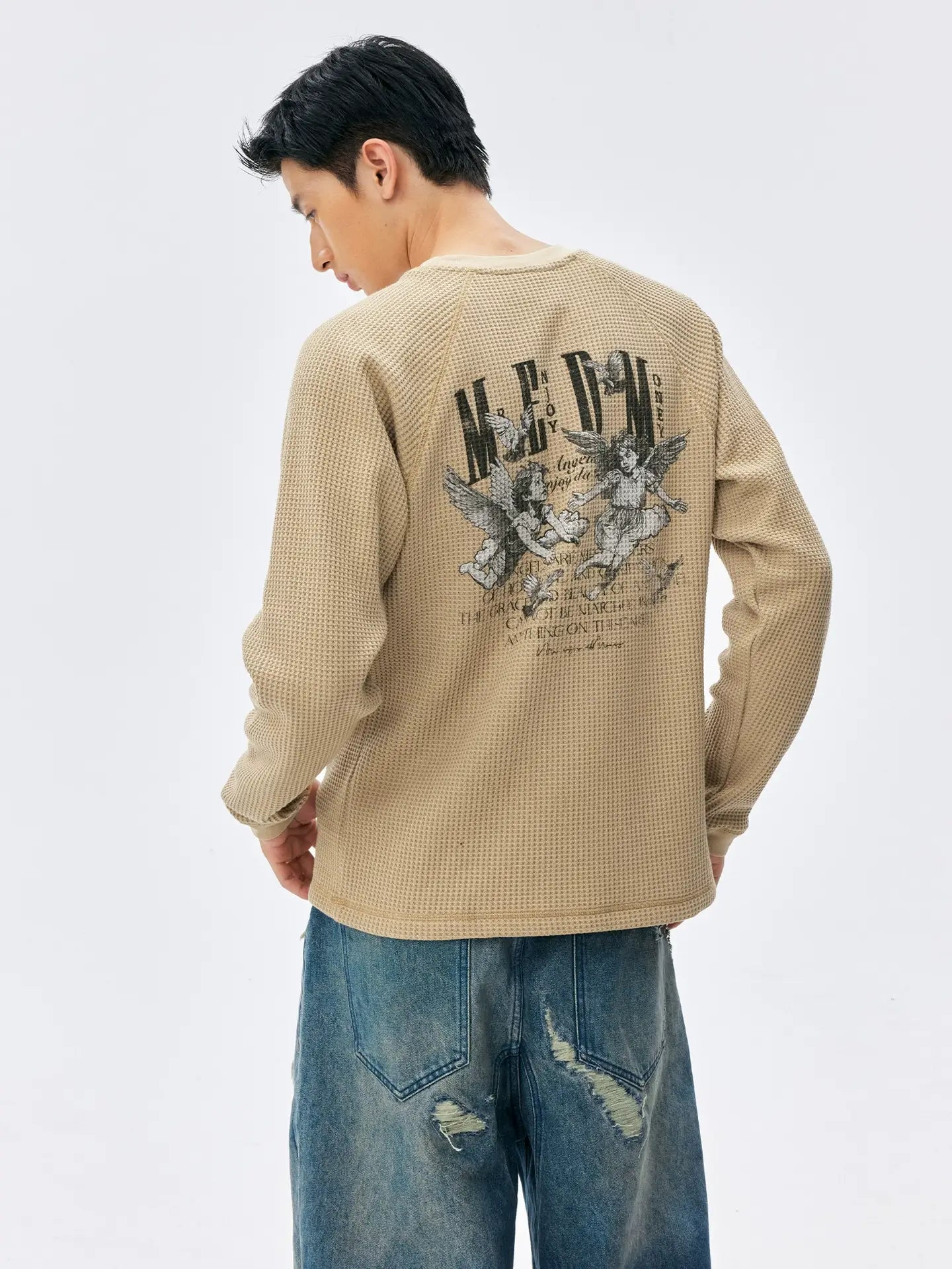 MEDM Angel Print Waffle Long Sleeve Tee