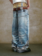 YADcrew Double Waist 3D Digital Print Jeans