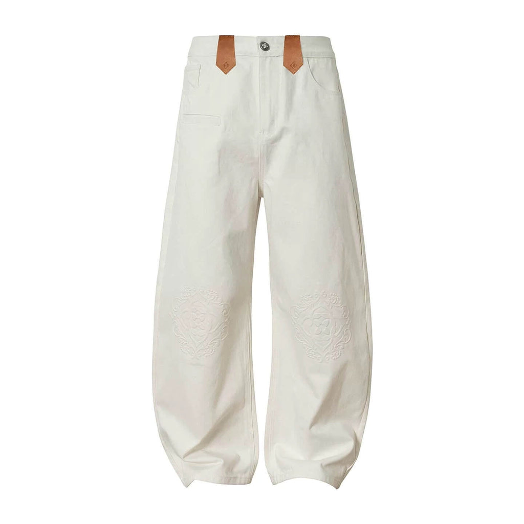 YADcrew Embossed Knee Leather Belt Loop Jeans