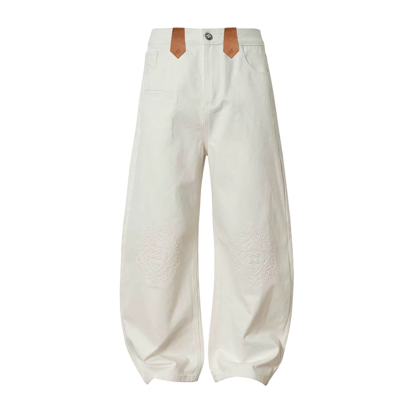 YADcrew Embossed Knee Leather Belt Loop Jeans