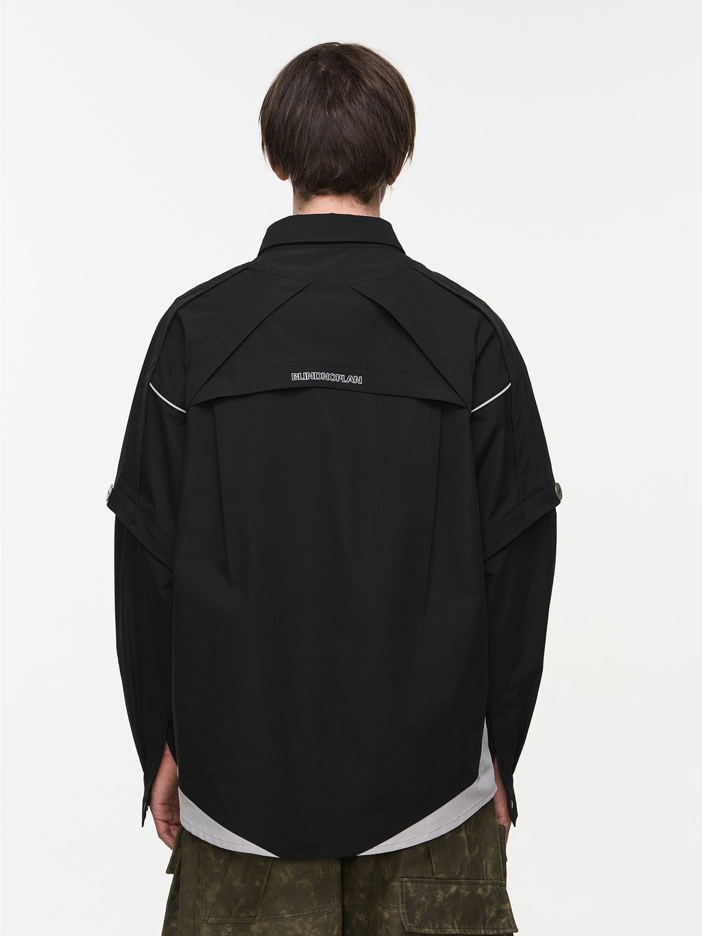 BLIND NO PLAN Detachable Textured Contrast Patchwork Shirt