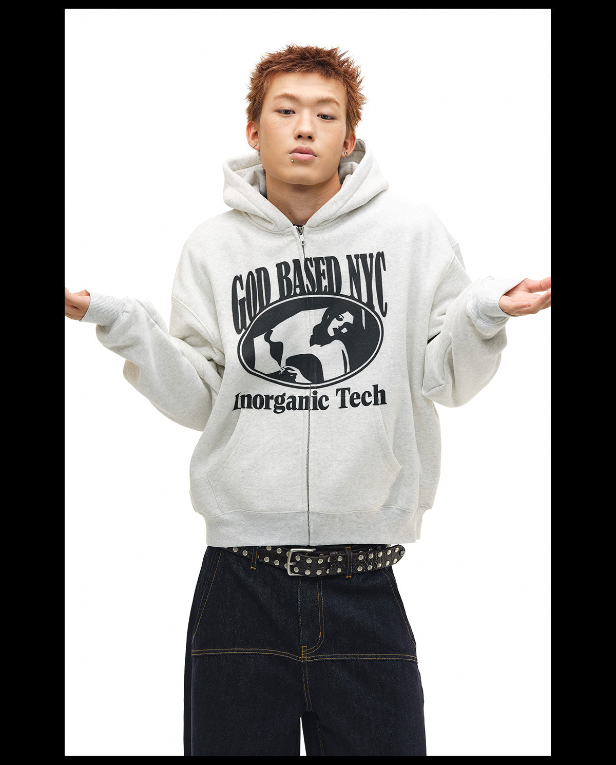 NOVACAM Vintage Print Zip Up Hoodie