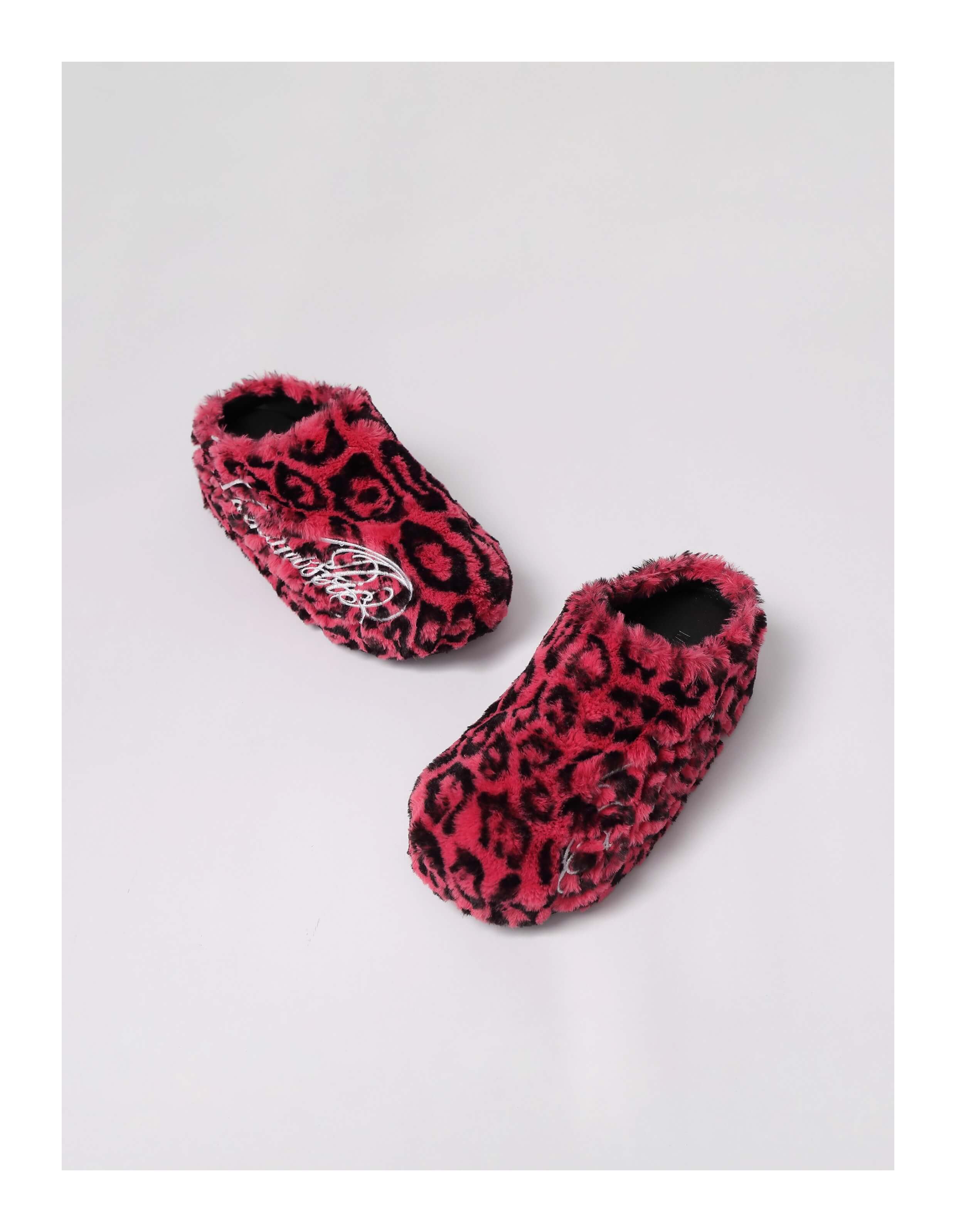 KARMANISTIC Rose White Leopard Fur Embroidered Slipper Clogs