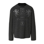 YADcrew Vintage Lion Print Striped Long Sleeve Tee