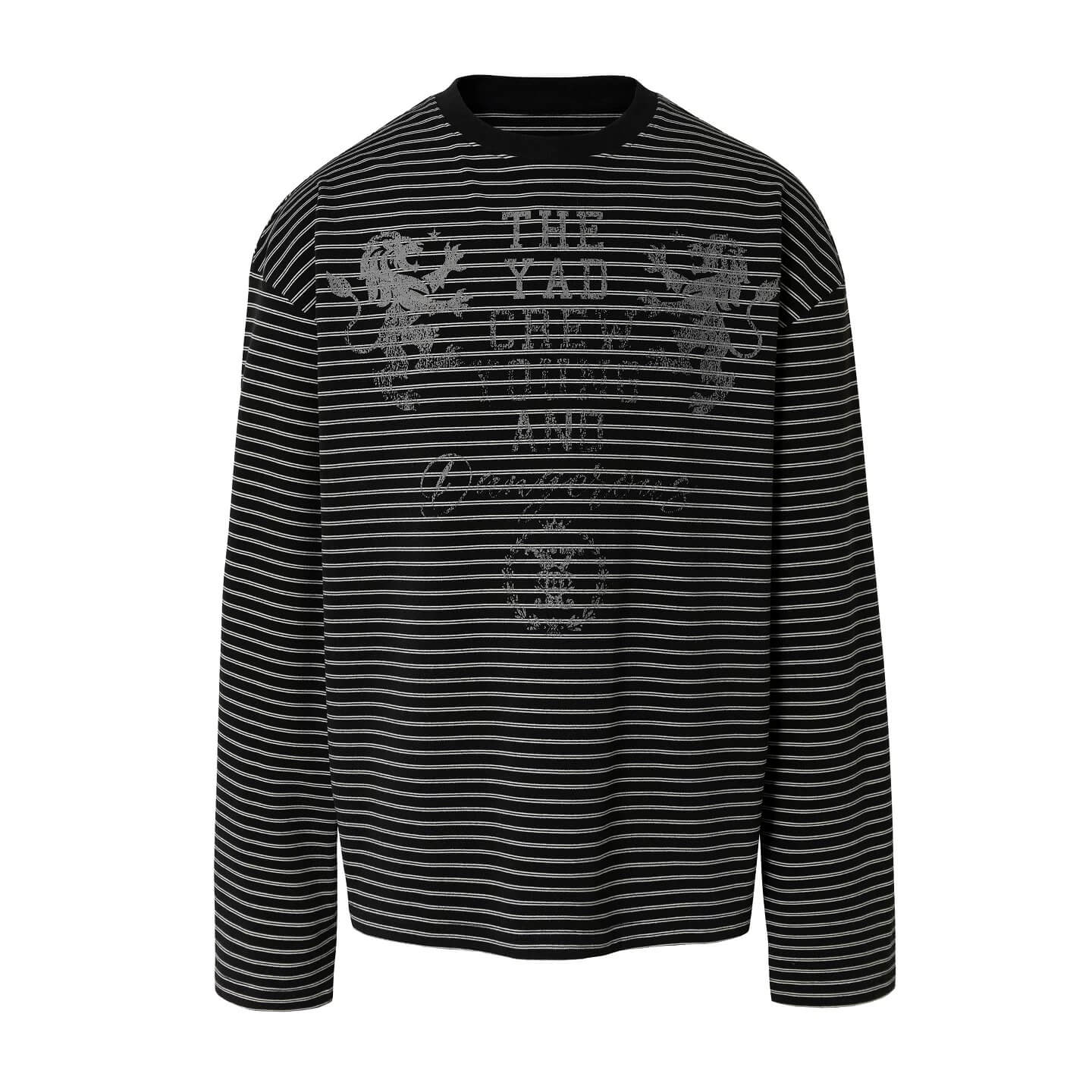 YADcrew Vintage Lion Print Striped Long Sleeve Tee