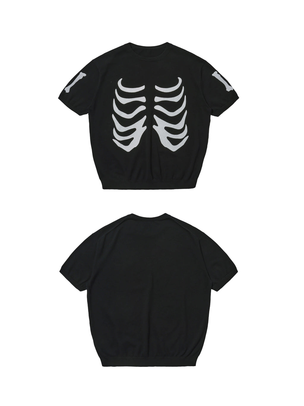LIBERAFIT Skeleton Print Knit Ribbed Trim Short Sleeve Tee